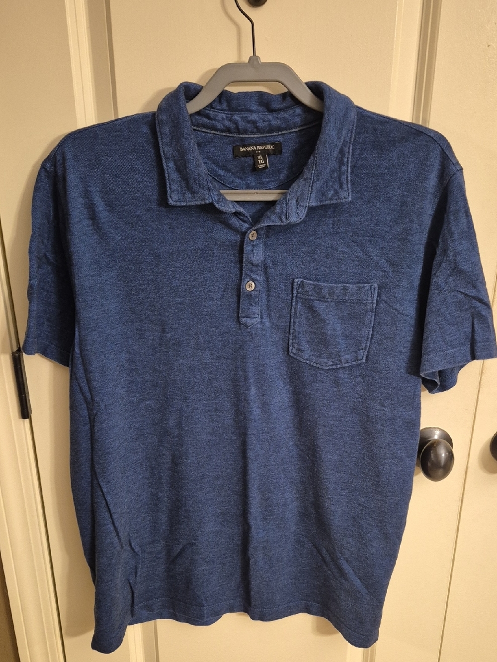 Banana Republic Blue Heathered Short-Sleeve Polo with Chest Pocket